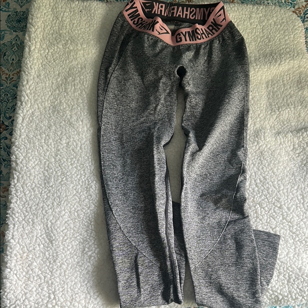 Gymshark Gray Leggings with Pink Waistband